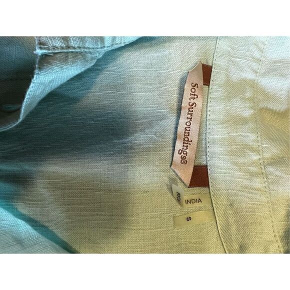 Soft surroundings linen blend blue green seashell embellished button dress small - Picture 10 of 11